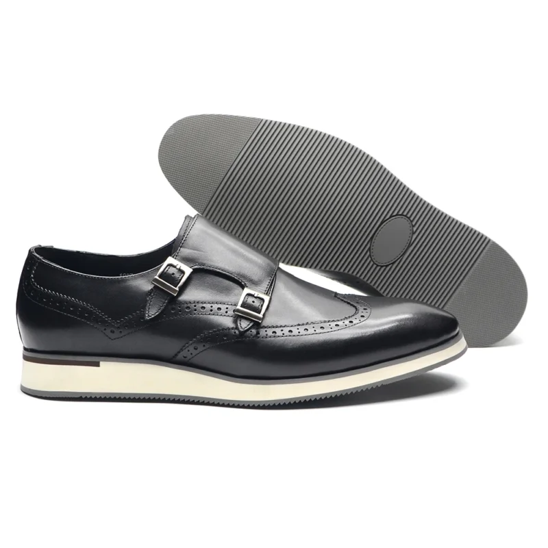 Premium Leather Wingtip Monk Strap Shoes with Double Buckles for Men - Image 5