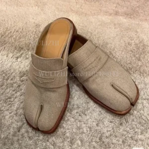 Classic Canvas Split Toe Loafer Mules with Brown Sole for Men's Casual Style