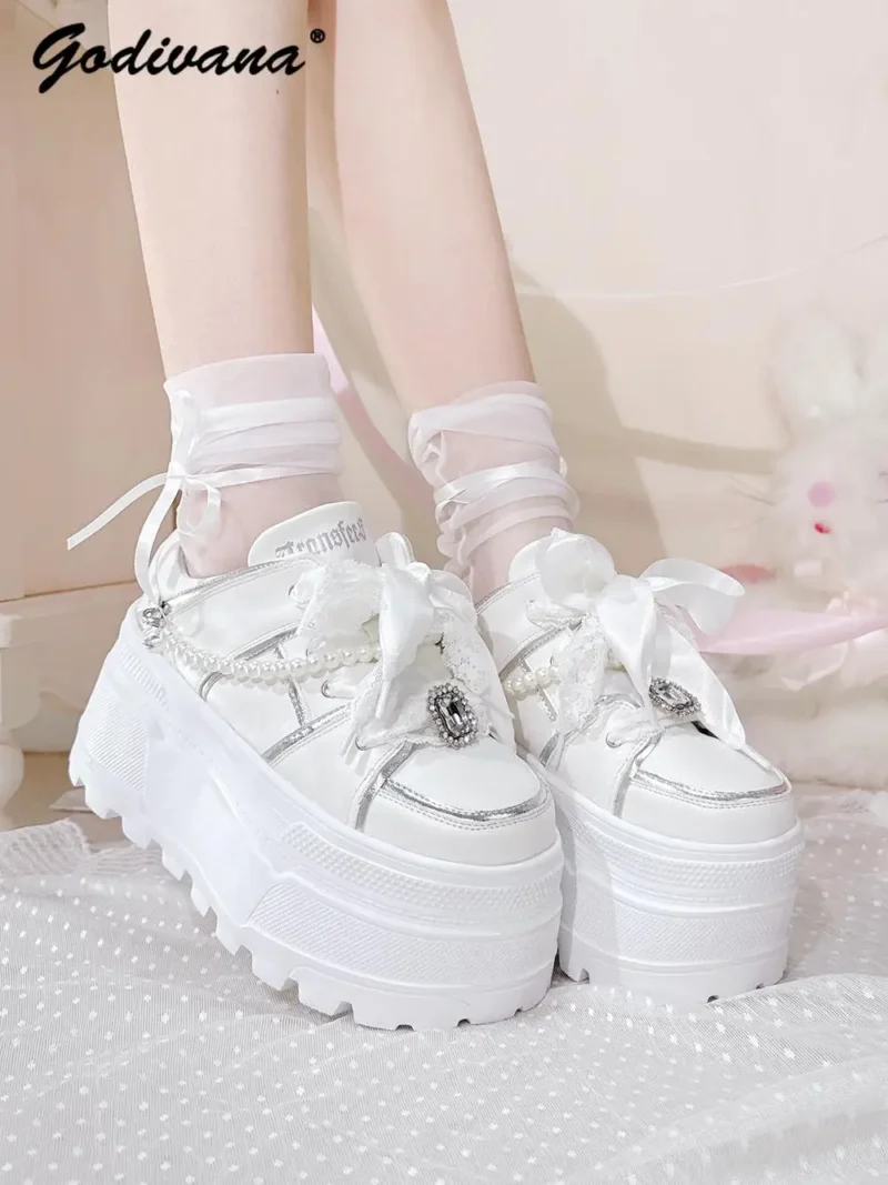 Platform Chunky Heel Loafers for Women with Lace-Up Design for School and Casual Wear - Image 3