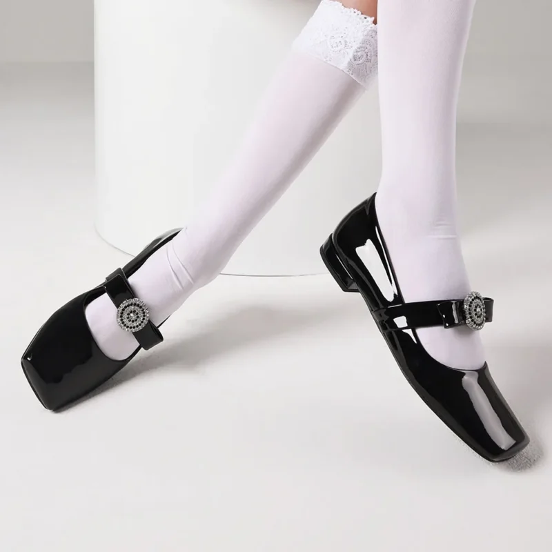 Rhinestone Mary Jane Flats with Square Toe for Elegant Evening Occasions - Image 2
