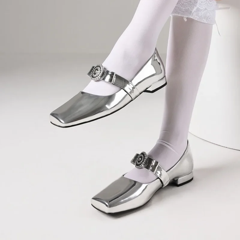Rhinestone Mary Jane Flats with Square Toe for Elegant Evening Occasions - Image 8