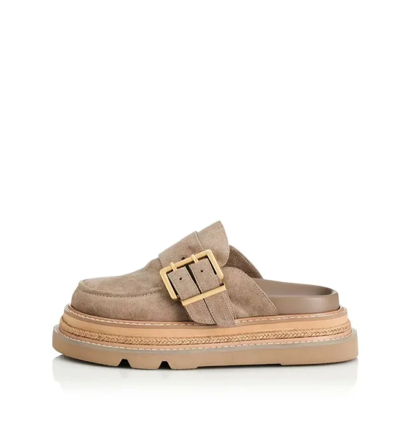Genuine Leather Platform Mule Loafers with Gold Buckle for All-Day Comfort - Image 2