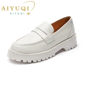 Classic Genuine Leather Platform Loafers for Women with Chunky Heel for Casual Style