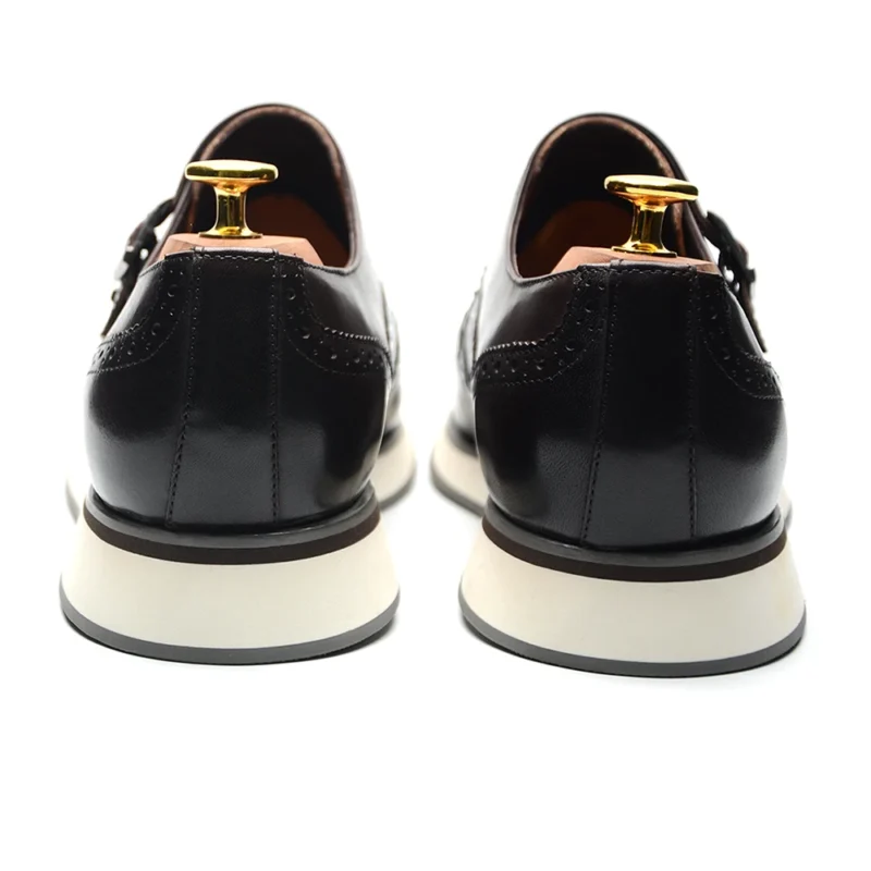 Premium Leather Wingtip Monk Strap Shoes with Double Buckles for Men - Image 6