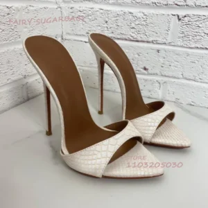 Pointed Toe Silver Slingback Heels with Stone Pattern for Evening & Vacation Wear