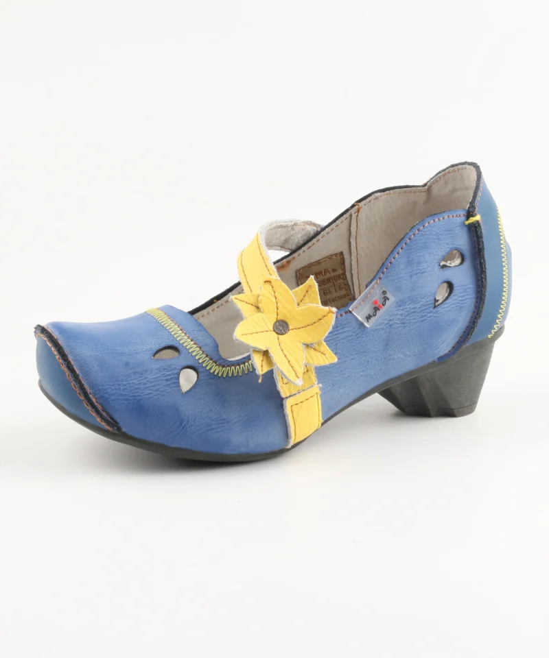 Floral Embroidered Genuine Leather Mary Jane Pumps with Low Heel for Women - Image 7