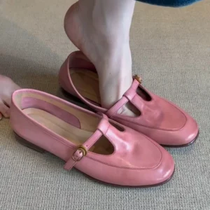 Retro Mary Jane Leather Round Toe Loafers for Women with Comfortable EVA Insole