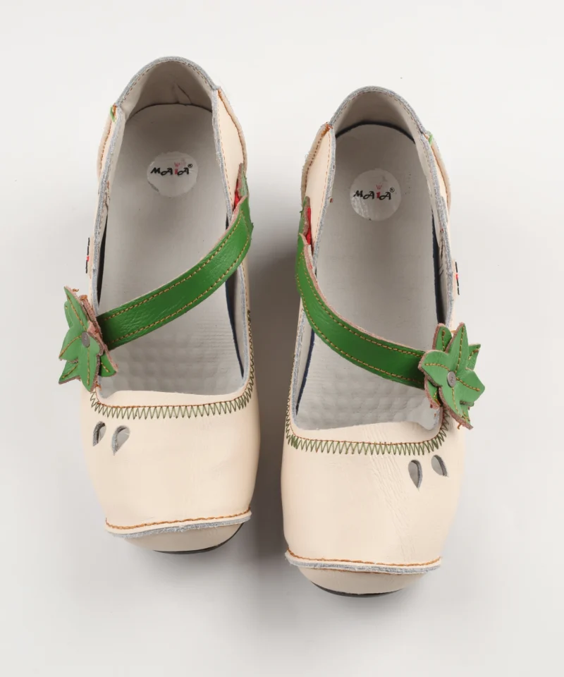 Floral Embroidered Genuine Leather Mary Jane Pumps with Low Heel for Women - Image 4
