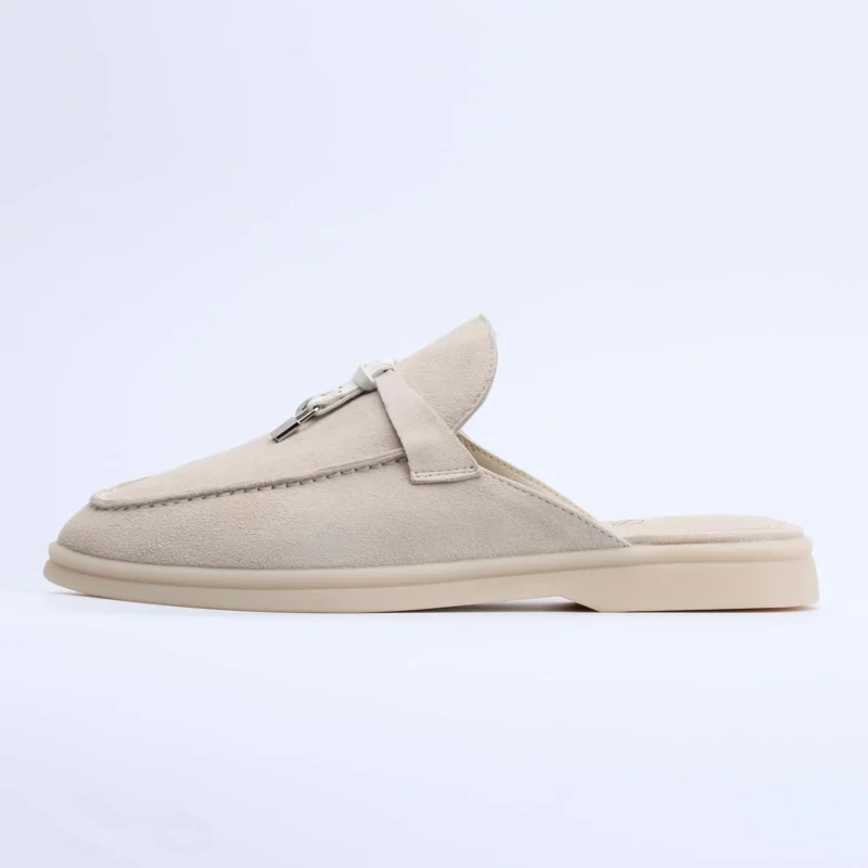 Luxury Suede Tassel Loafer Mules with Metal Buckle for Women's All-Day Comfort