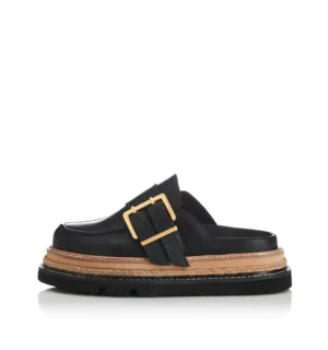 Genuine Leather Platform Mule Loafers with Gold Buckle for All-Day Comfort