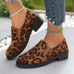 Chic Leopard Print Loafers with Low Heel for Women's All-Day Comfort