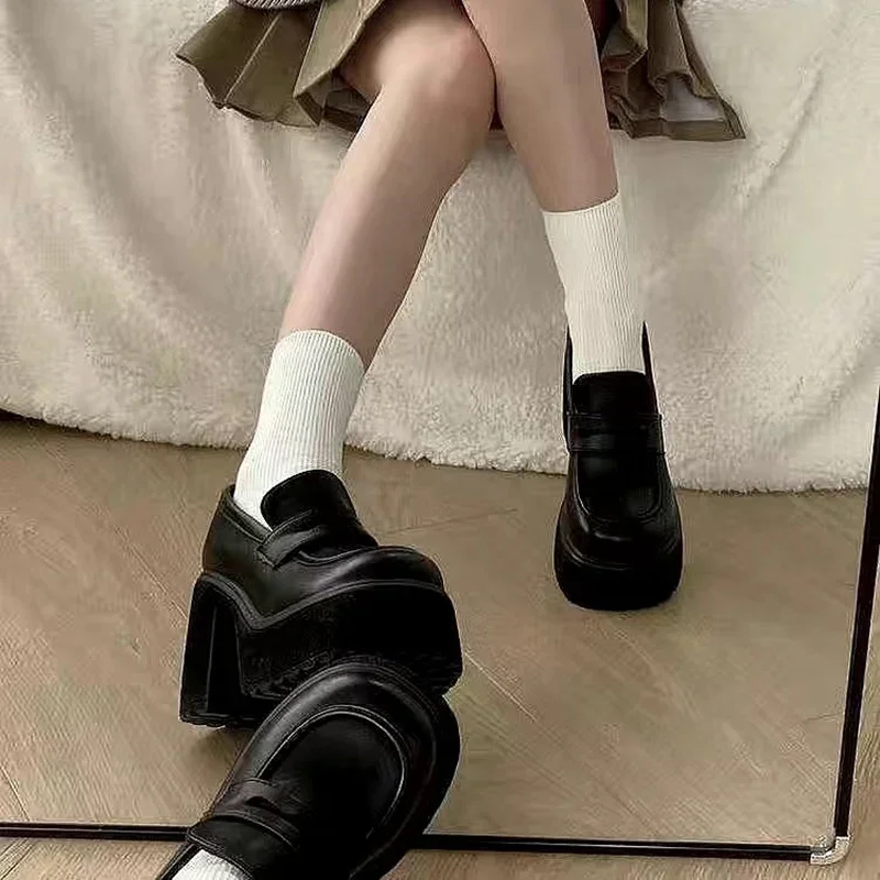 Platform chunky black loafers perfect for casual weekend styling