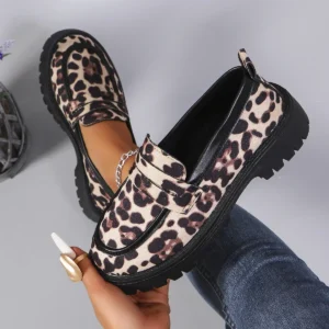 Leopard Print Platform Loafers for Women with Chunky Square Heel for All-Day Comfort