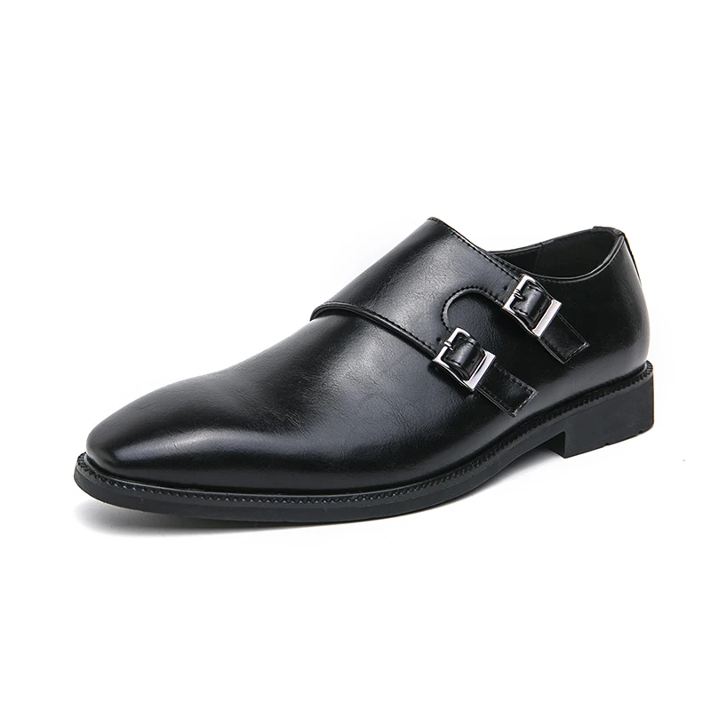Elegant outfit pairing leather monk strap loafers with a midi skirt for office style