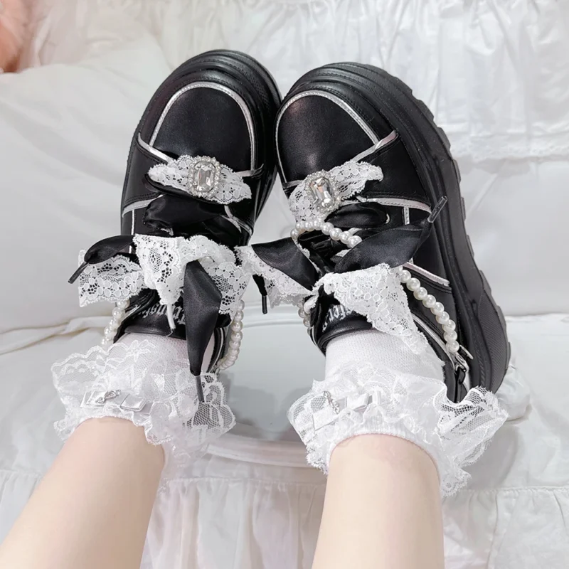 Platform Chunky Heel Loafers for Women with Lace-Up Design for School and Casual Wear - Image 8