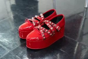 Platform Patent Leather Loafers with Rivet Details and Cross Straps for Women