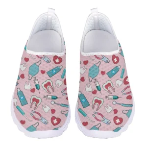 Dentist Print Mesh Slip-On Loafers for Women with Breathable Comfort