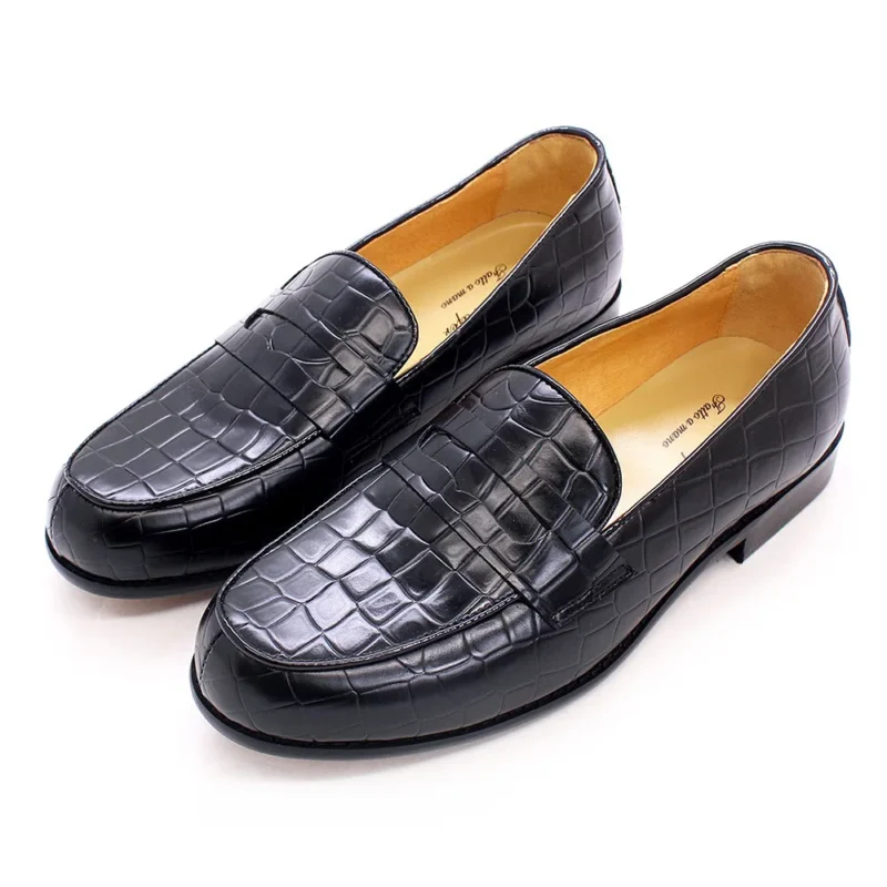 Premium Alligator Print Genuine Leather Penny Loafers for Men with Round Toe for Formal Occasions - Image 7