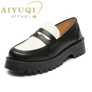 British Style Platform Loafers for Women with Genuine Leather Round Toe for All-Day Comfort