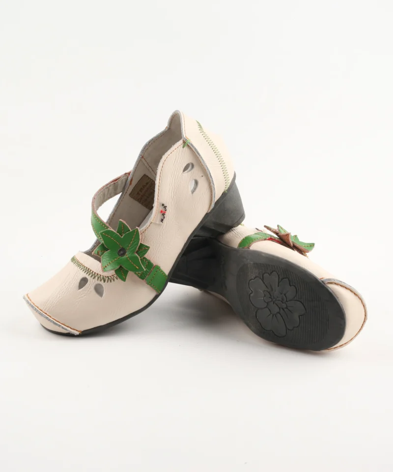 Floral Embroidered Genuine Leather Mary Jane Pumps with Low Heel for Women - Image 3