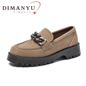 Suede Platform Loafers for Women with Decorative Chain Detail for All-Day Comfort