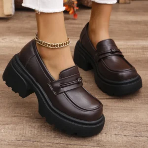 Gothic Chunky Platform Loafers for Women with Round Toe and Lug Sole