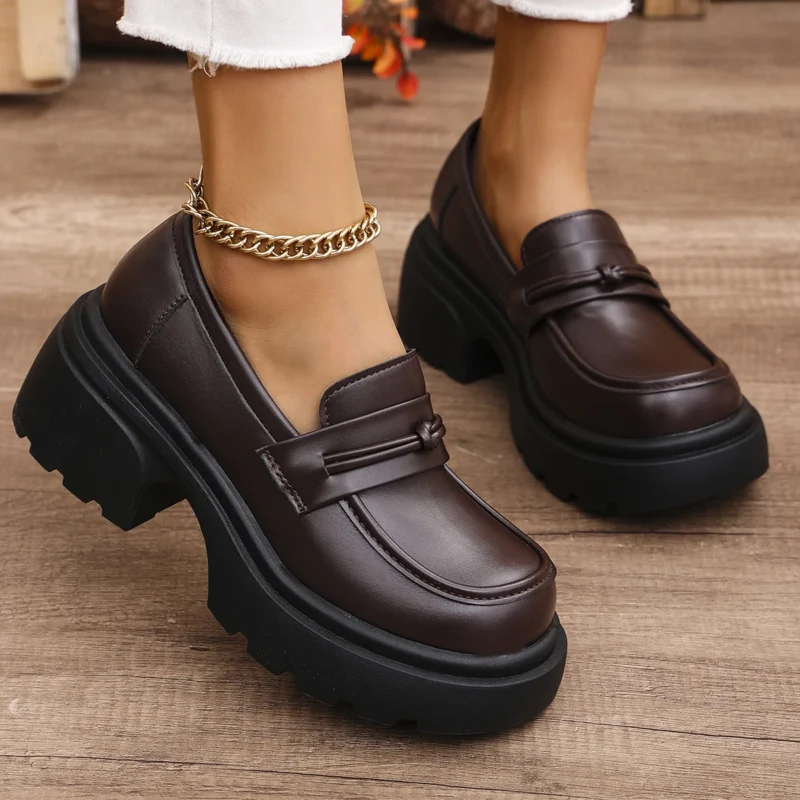 Gothic Chunky Platform Loafers for Women with Round Toe and Lug Sole