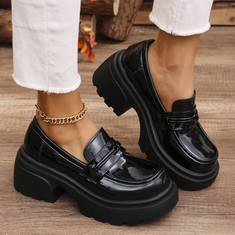 Gothic Chunky Platform Loafers for Women with Round Toe and Lug Sole - Image 4