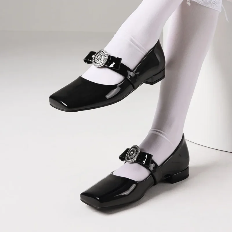 Rhinestone Mary Jane Flats with Square Toe for Elegant Evening Occasions - Image 7