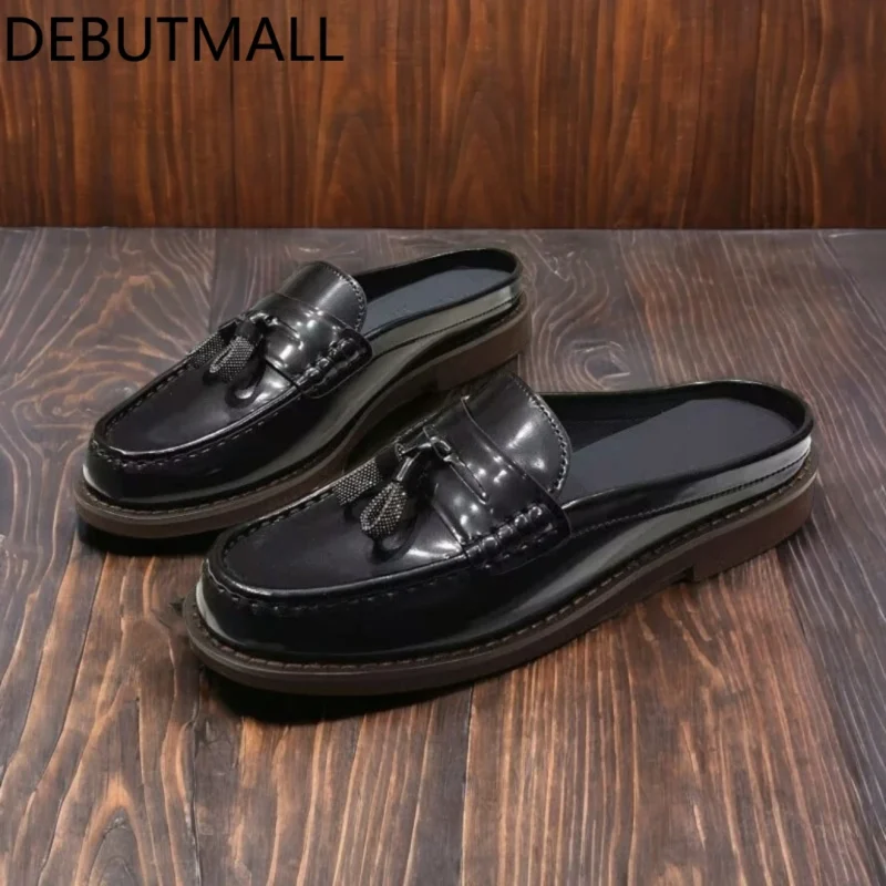 Fringe Beaded Genuine Leather Loafers Flat Mule Slides for Women with Comfort Cushioning - Image 4