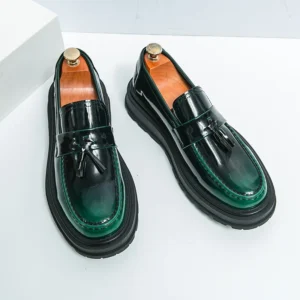 Premium Green Tassel Loafers with Thick Sole for Men's Formal & Casual Wear
