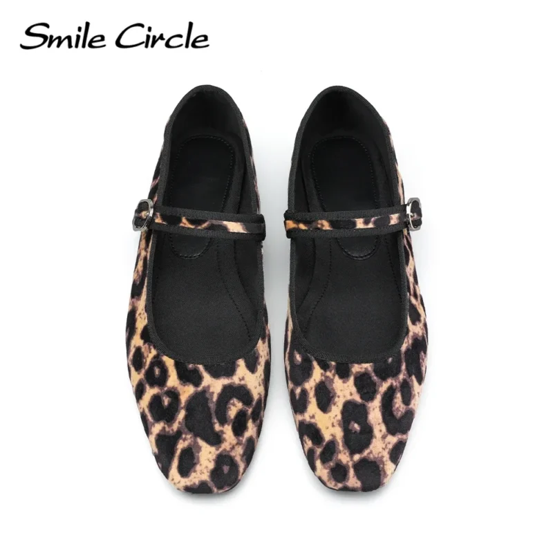 Velvet Leopard Print Mary Jane Ballet Flats with Comfortable Round Toe for Women - Image 2