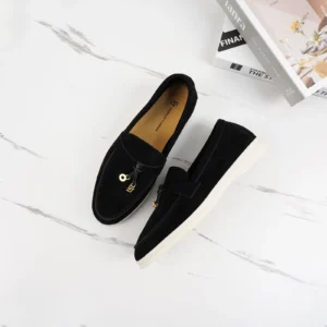Premium Suede Slip-On Mule Loafers with Metal Pendant for All-Day Comfort