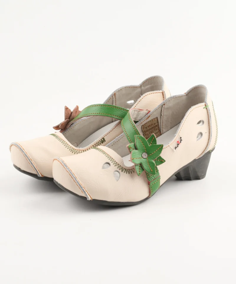 Floral Embroidered Genuine Leather Mary Jane Pumps with Low Heel for Women - Image 5