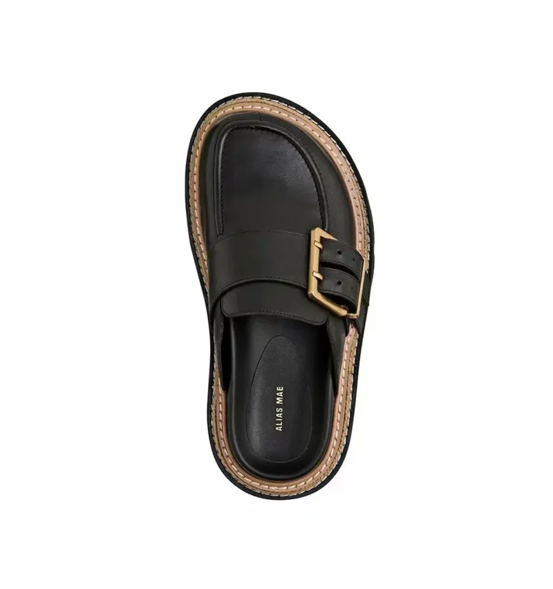 Genuine Leather Platform Mule Loafers with Gold Buckle for All-Day Comfort - Image 5