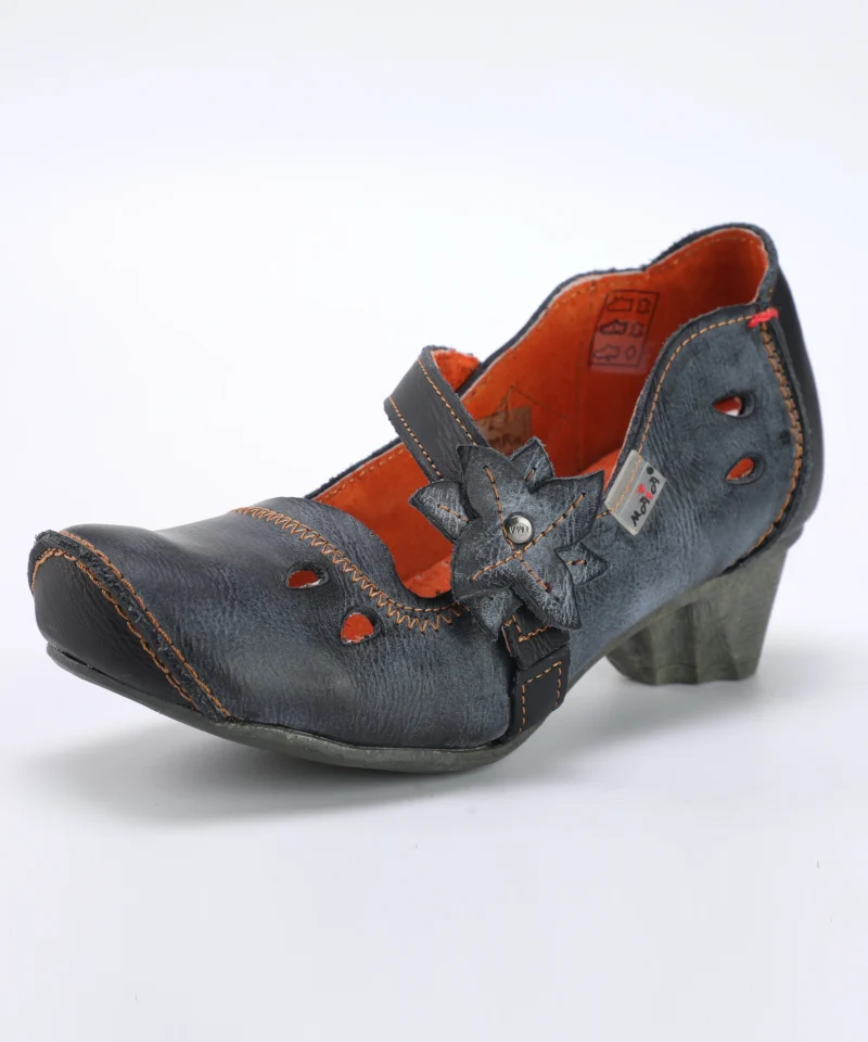 Floral Embroidered Genuine Leather Mary Jane Pumps with Low Heel for Women - Image 10