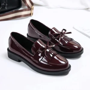 Tassel Patent Platform Loafers for Women with Decorative Bowknot for Casual Style