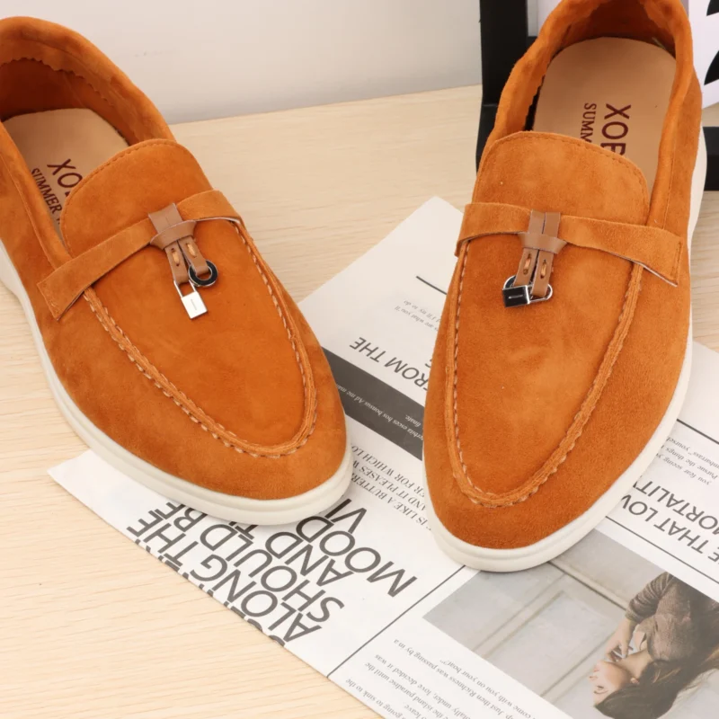 Classic Suede Low Heel Loafers for Women with Metal Decoration - Image 14