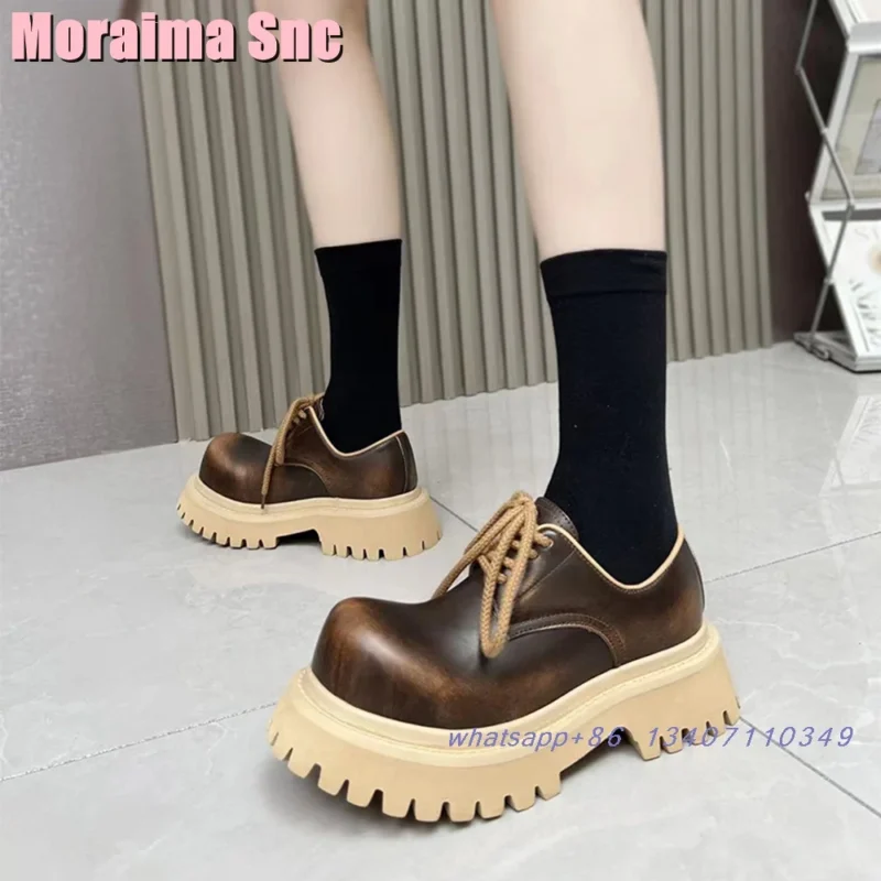 Round Toe Block Heel Loafers with Lace-up Design for Stylish Comfort - Image 2