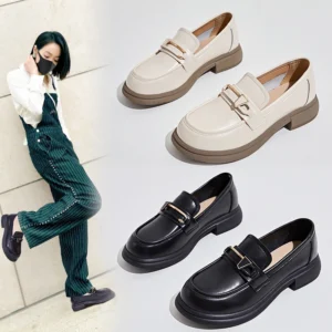 Classic Genuine Leather Penny Loafers for Women with Comfort Thick Sole