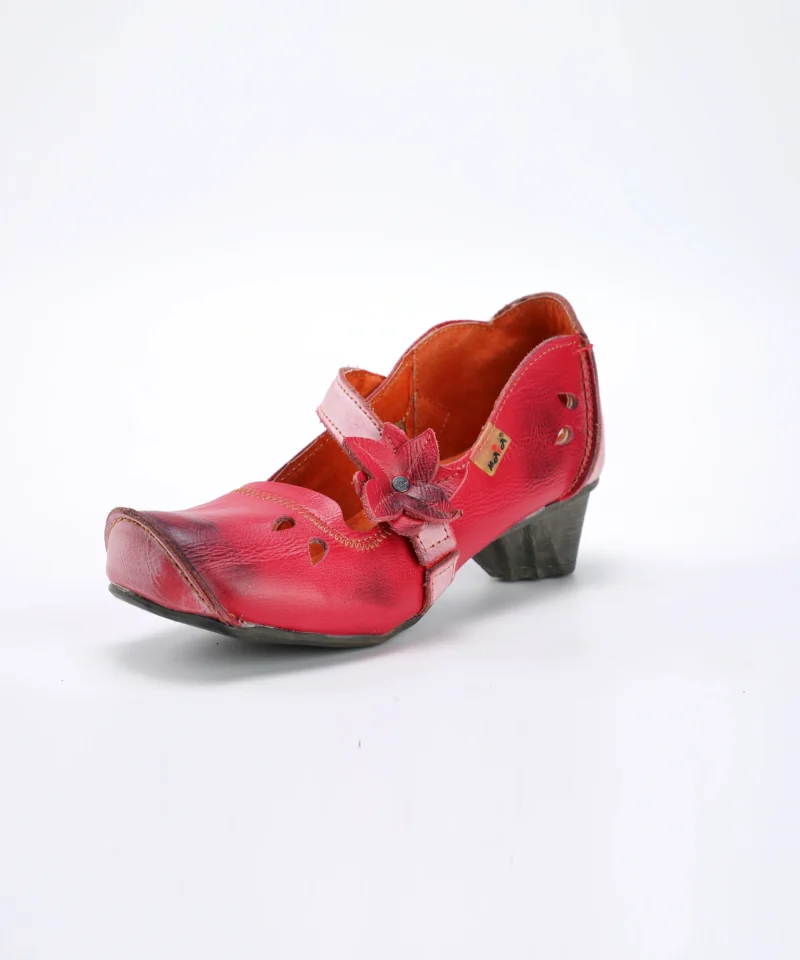 Floral Embroidered Genuine Leather Mary Jane Pumps with Low Heel for Women - Image 9