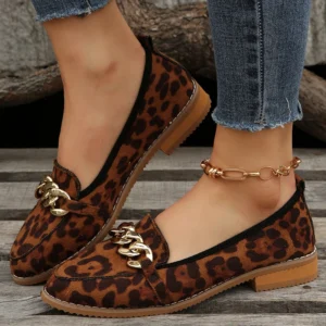 Pointed Toe Leopard Print Mary Jane Loafers with Soft EVA Sole for Casual Comfort