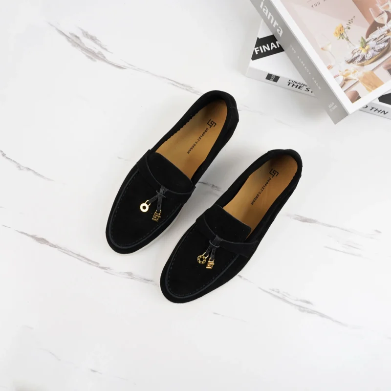 Premium Suede Slip-On Mule Loafers with Metal Pendant for All-Day Comfort - Image 2