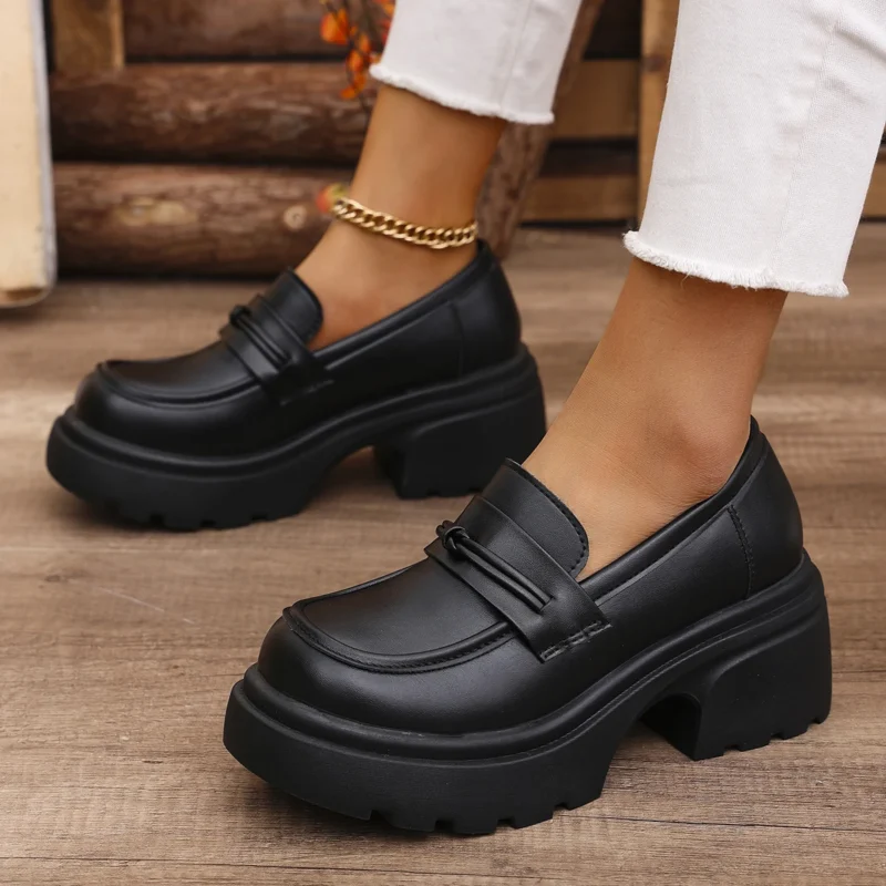 Gothic Chunky Platform Loafers for Women with Round Toe and Lug Sole - Image 3