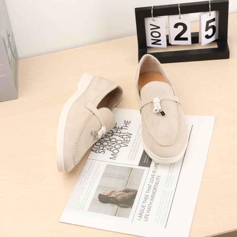 Classic Suede Low Heel Loafers for Women with Metal Decoration - Image 11