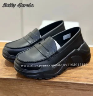 Classic Mary Jane Leather Platform Loafers with Round Toe for Preppy Style