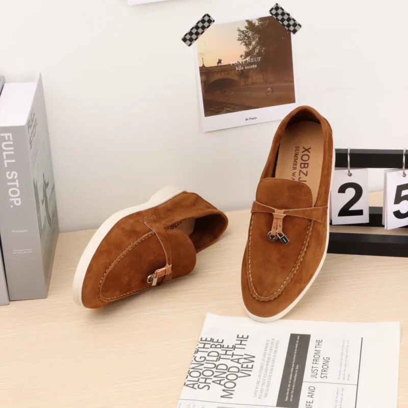 Classic Suede Low Heel Loafers for Women with Metal Decoration - Image 12