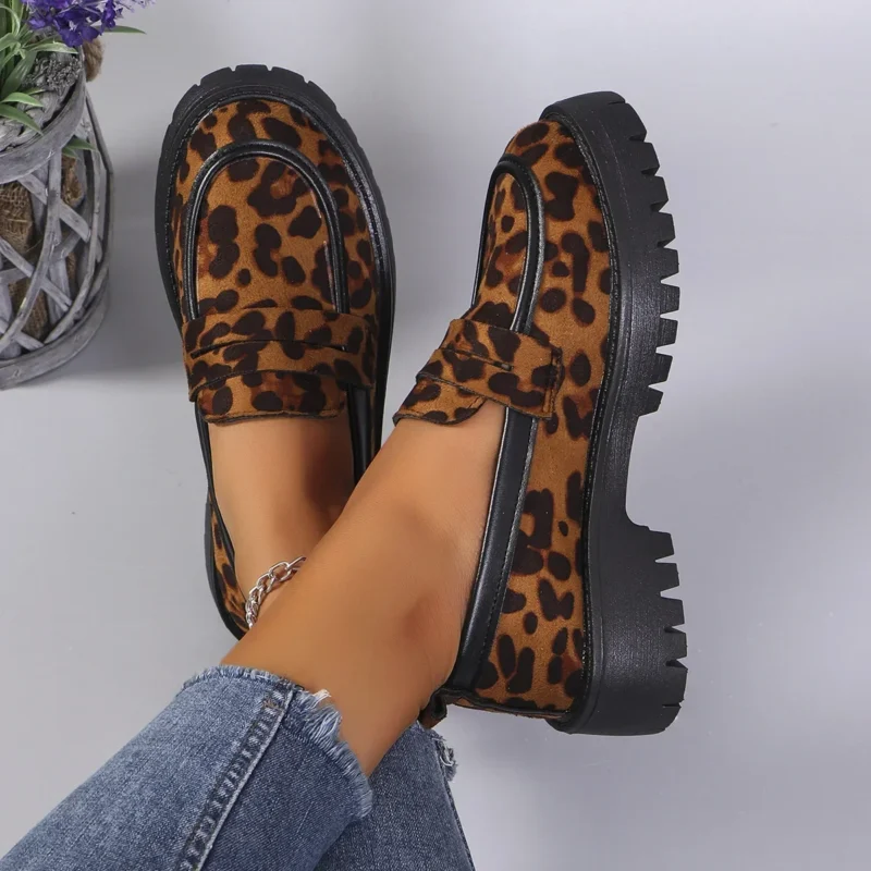 Leopard Print Platform Loafers for Women with Chunky Square Heel for All-Day Comfort - Image 8