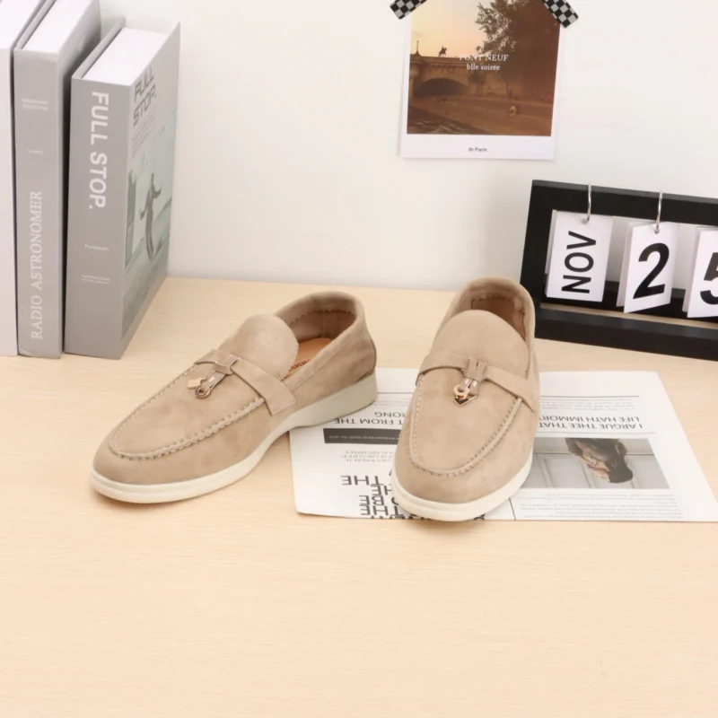 Classic Suede Low Heel Loafers for Women with Metal Decoration - Image 4