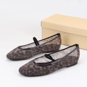 Leopard Print Mesh Loafers for Women with Elastic Band and Breathable Design